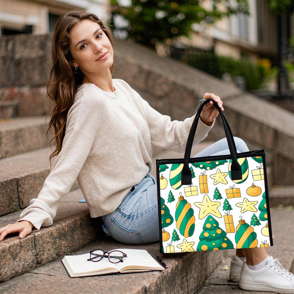 Christmas Pattern Tote Bag For Women Large Capacity Handbag For Holiday Shopping Daily Use