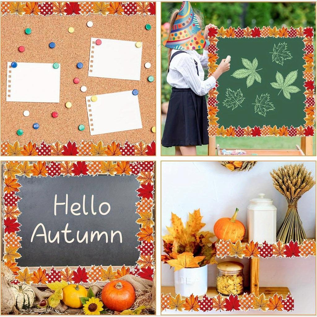 1 Roll Fall Maple Leaf Border-Autumn Leaves Classroom&Office Decor,Thanksgiving Chalkboard Wall Trim, Fall Foliage Design