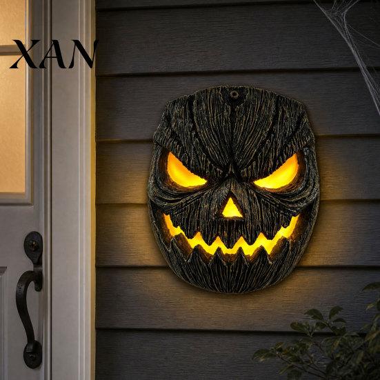 Festive Halloween Mask Pumpkin Face Figurine, Wall Mounted Tree Statue, Porch Light Cover Spooky Resin Hugger for Outdoor Yard, Decor Decoration