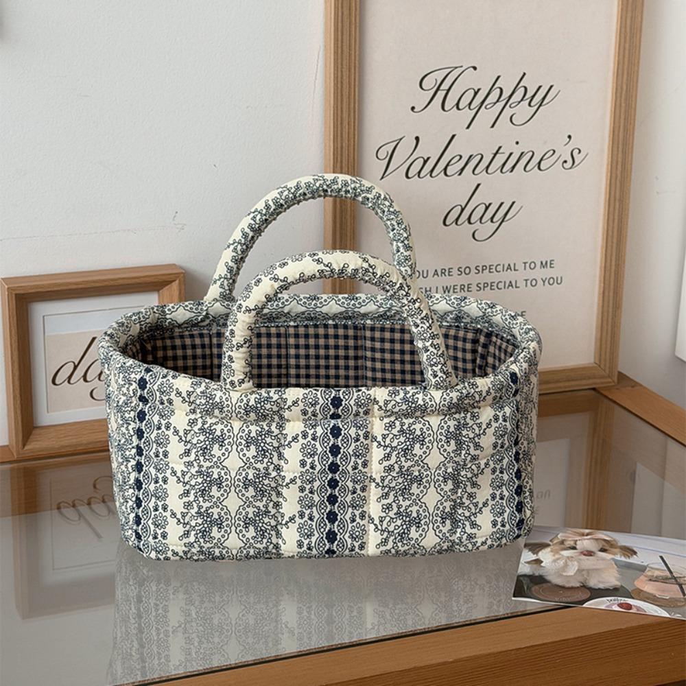 Large Capacity Laundry Storage Basket Hand-held Floral Organizers Basket Desktop Storage