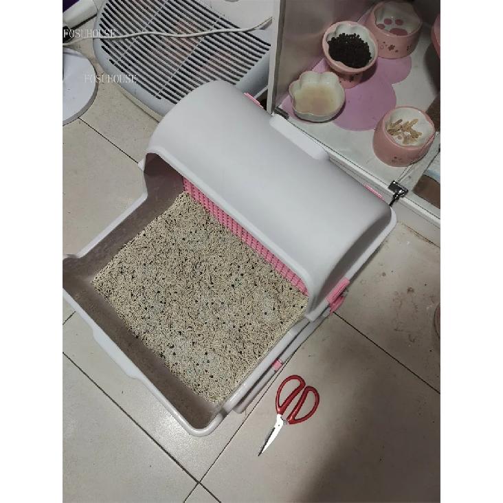 Large Semi Enclosed Cat Bedpan Litter Box Splash Proof Odorless Toilet with Scoop Filter Easy Clean Indoor Pet Supplies