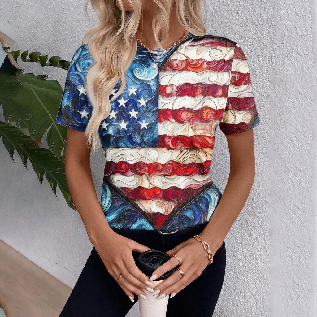 Женский топ с коротким рукавом и принтом «День независимости»