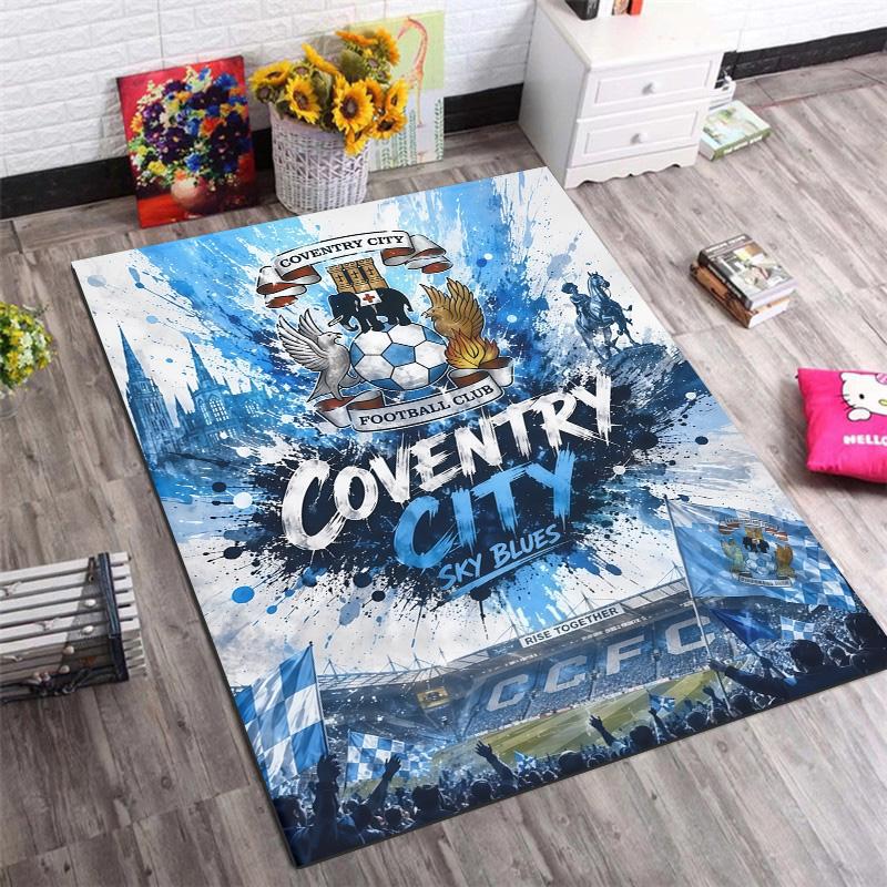 Coventry City FC Splash Art Club Crest Print Area Rug Non‑Slip Rectangular Floor Mat Soccer Fan Decor Rug for Bedroom Living Room