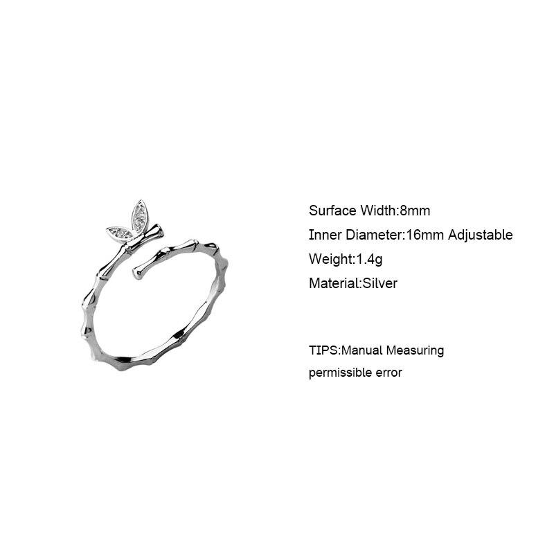 925 Sterling Silver Butterfly Bamboo Slub Zircon Opening Rings Trendy Ring Jewelry for Women Accessories S-R525
