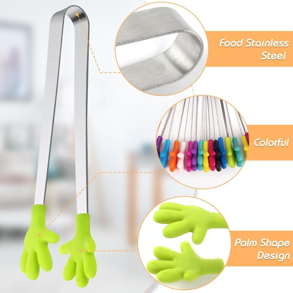 1PCS Small Food Tongs, Mini Stainless Steel Tongs with Silicone Tips, for Cooking Grilling BBQ Buffet, 5 Inch