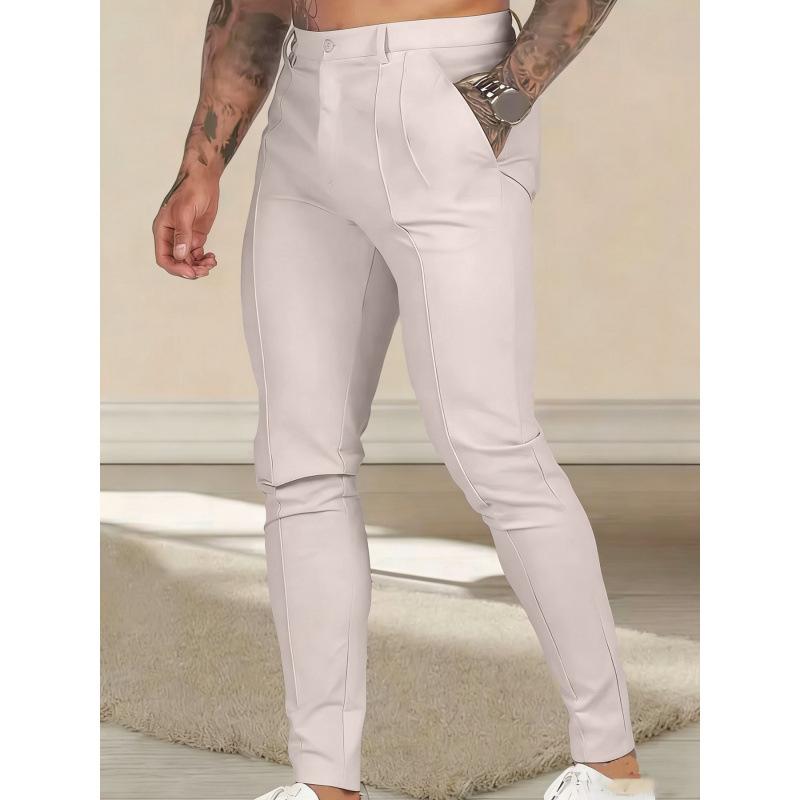 Новые мужские узкие однотонные брюки в стиле business casual Европейский и американский стиль Узкие брюки Универсальные Эластичные Дышащие