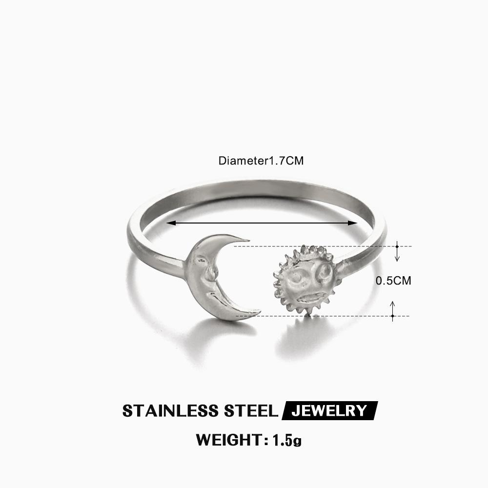Exquisite Sun And Star Open Ring Unisex Wedding Zircon Stainless Steel Stackable Couple Rings Fashion Accessories