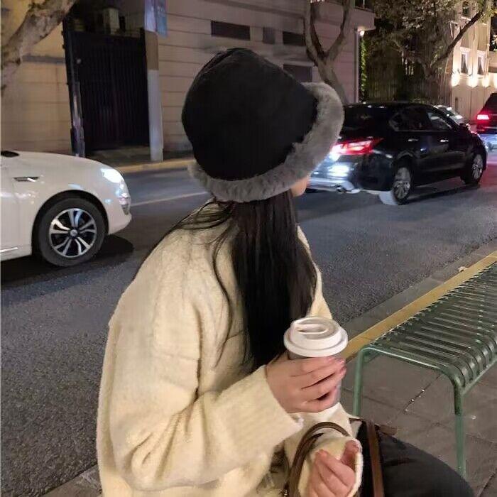 Autumn and winter thickened plush warm bucket hat women's cold outdoor ear protector hat northern winter hemming snow hat