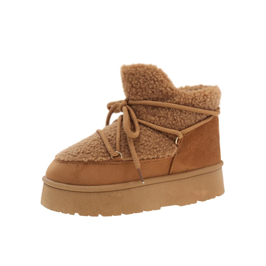 Мода 2025 Осень и Зима Новые Ботильоны на толстой подошве Искусственный мех Теплые Снежные ботинки Утепленные Ботильоны Плюшевые Теплые Повседневные Женские ботинки