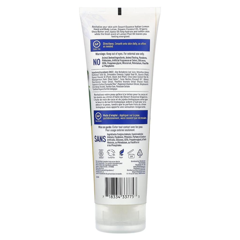Desert Essence Hand & Body Lotion, Italian Lemon, 8 Fl Oz (237 Ml)
