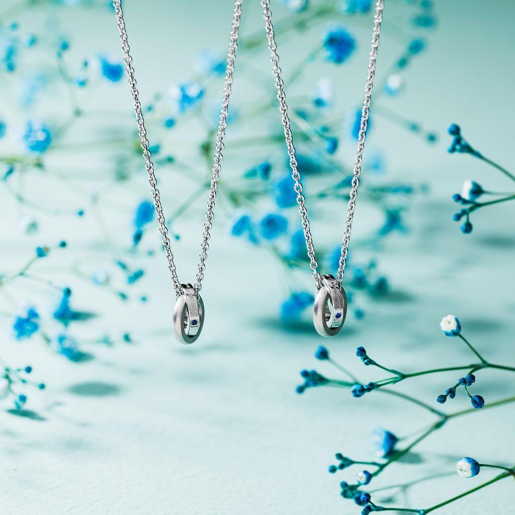 Парный набор ожерелий из 2 шт. Хирургическая сталь 316L Кубический цирконий Двойное кольцо Матовый с эффектом инея Сообщение [Белый клевер] 40 см/45 см 4SUP111SV&4SUP111SV