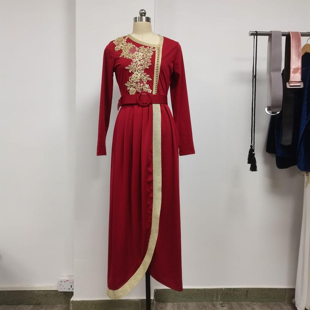 Embroidery Elegant Dresses with Headscarf V-neck Arab Morocco Muslim Fashion Long Dress Elegant Abaya Maxi Dresses Abayas Dubai Turkey Islam Kaftan