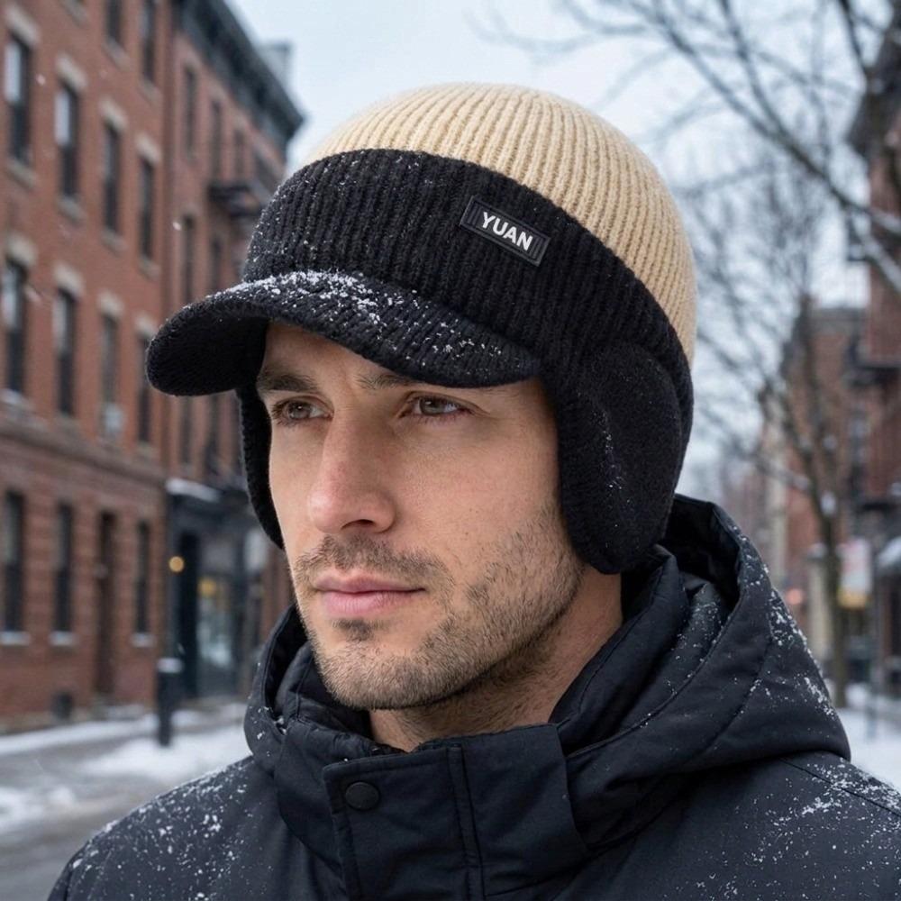 Thick Cycling Beanie Windproof Ear Flap Hat New Men's Knit Hat Cold Weather