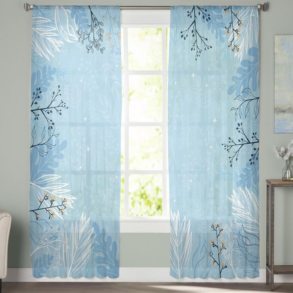 Plant Leaves Flowers Branches Simple Sheer Curtains Living Room Window Tulle Curtains Bedroom Veiling Curtains Luxury Drapes
