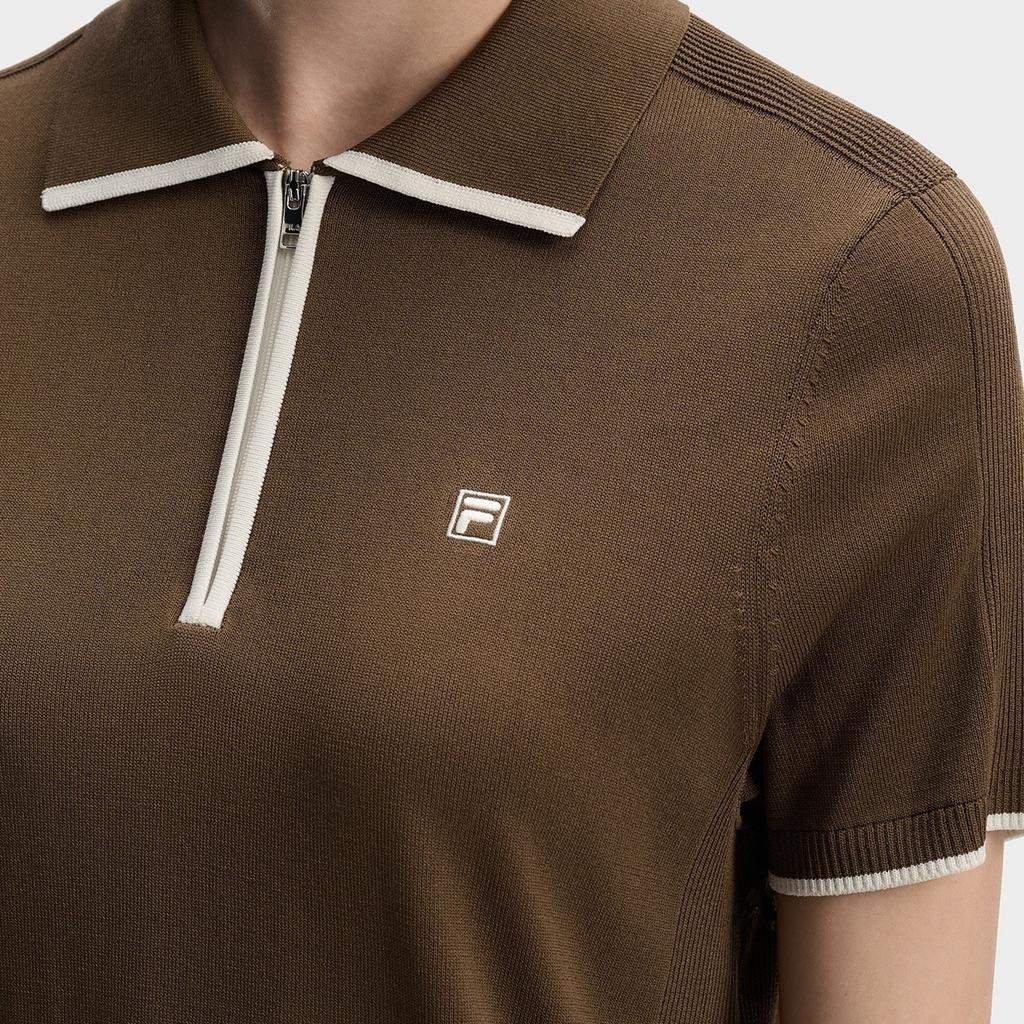 Fila Белый Модный Простой Классический Ретро Повседневный Универсальный Удобный Свитер с Короткой Рукавой и Полумолнией Женские топы Долинно-Коричневый F11W613406FBN