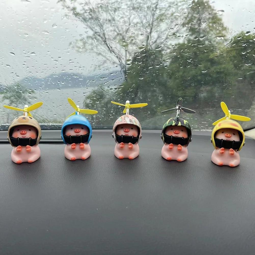 Car Cute Little Pink Pig With Helmet Propeller Wind-breaking Duck Road Bike Motor Helmet Riding Cycling Car Accessories Decor