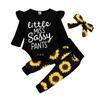 Infant Baby Girls Letter Romper Bodysuit+Sunflower Print Pants+Headband Outfits