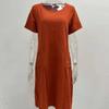 Summer Casual Women's High Waist Dress Short Sleeve Dresses for Female Solid Color Dress Round Necked Dress Loose Dress With Pocket Commuter Dresses