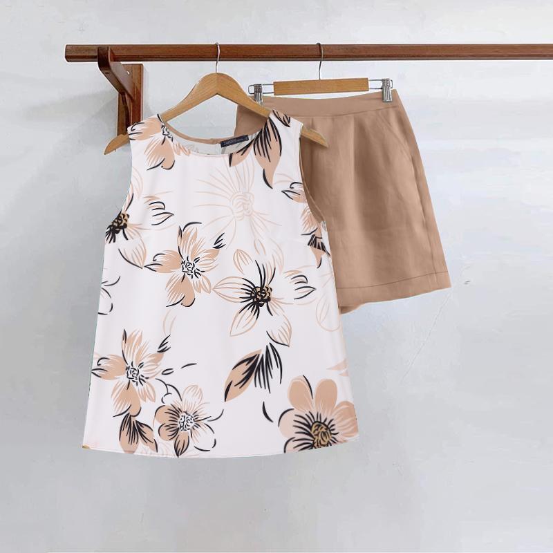 ZANZEA Женские принтованные майки и шорты, летние комплекты из двух частей