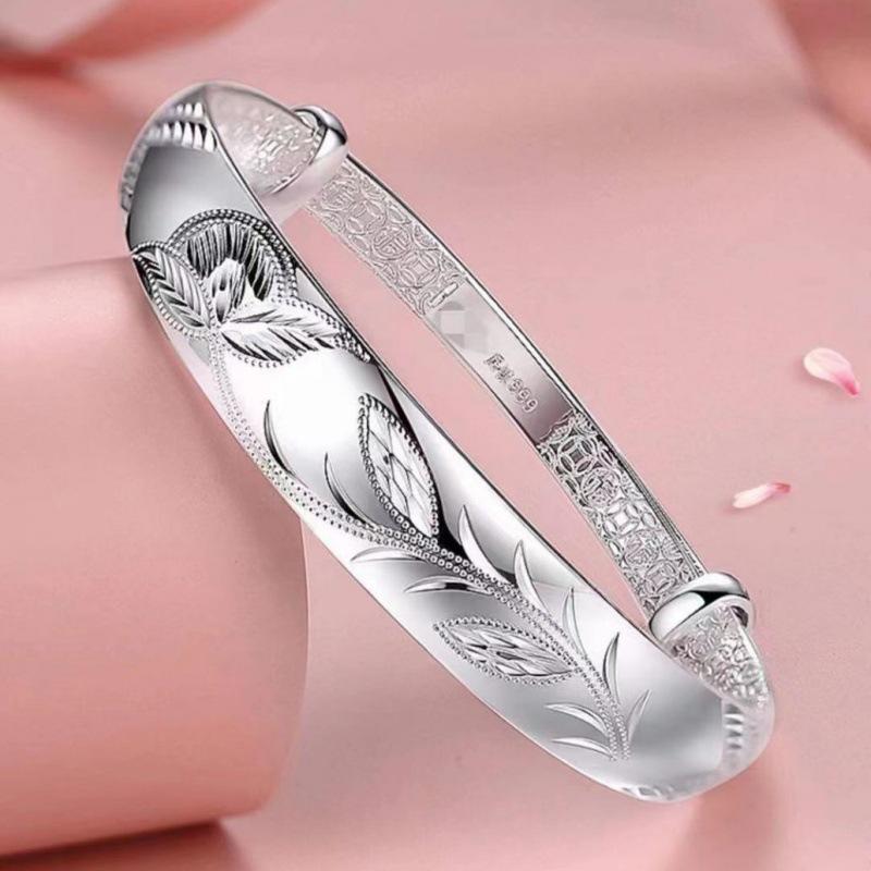 Zuyin S999 Браслет с плоским животом и цветочной лозой, браслет из чистого серебра с женским цветком, как парча