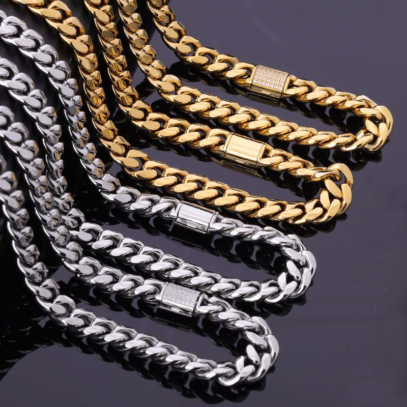 YSS JEWELRY 18K Хип-хоп украшения Кубинская цепь Нержавеющая сталь Майами Кубинская звеньевая цепь Белая