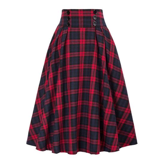Женская юбка миди в клетку с завышенной талией А-силуэта, с широким подолом, создающая стройнящий эффект, осенне-зимняя юбка