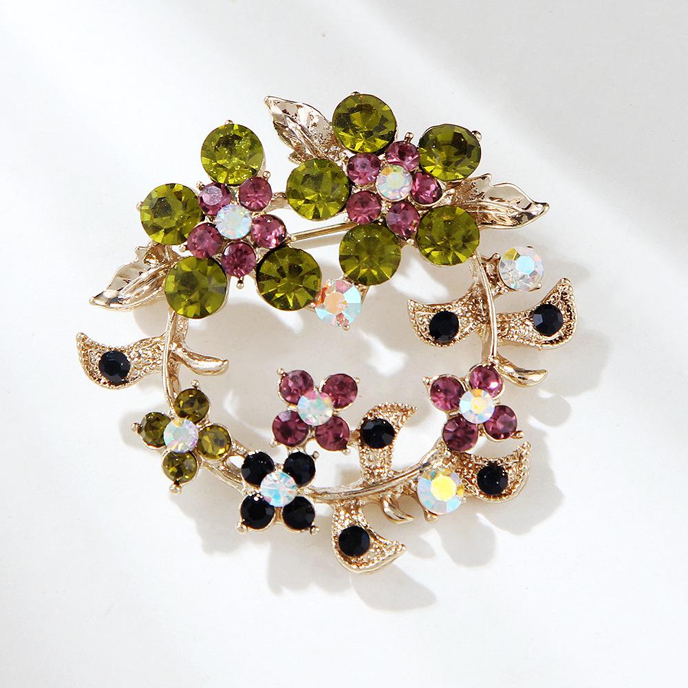 Luxury Vintage Crystal Color Gemstone Ribbon Flower Alloy Brooch Pin Corsage Accessories Brooch