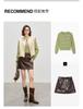 Qianwen PU leather jacket, vest texture, sleeveless drawstring hem, round neck jacket