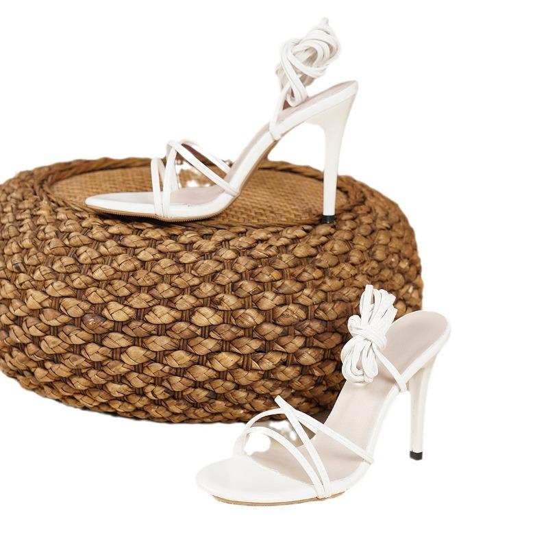 Сандалии на ремешках женские новые дизайнерские нишевые туфли-стилеты на высоком каблуке модные с открытым носком