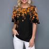 Женская футболка с круглым вырезом и открытыми плечами, футболка с короткими рукавами, свободная посадка, повседневная футболка с цветочным принтом, повседневная одежда