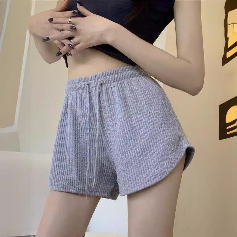 Женские спортивные шорты вафельной текстуры с высокой посадкой - Свободные, повседневные, летний фитнес-стиль