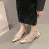 Fashion Summer New Women's Bling Sandals Fashion Elegant Pointed Toe Singbacks Slides Shoes Ladies Dress Thick Heel Sandalias