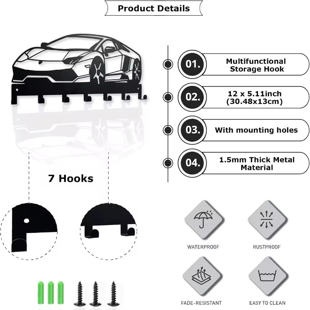 1 шт. Металлический настенный держатель для ключей (7-крючковый) - Черный декоративный органайзер для ключей от машины, настенный для прихожей