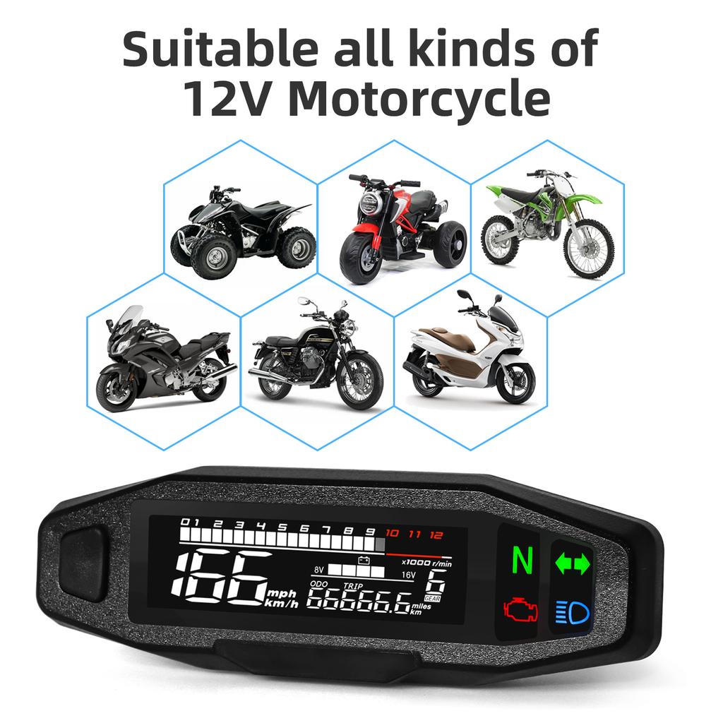 Universal LCD Digital Motorcycle Meter Speedometer Odometer RPM Fuel Meter LCD Digital Gauge Turn Signal Light for All Motor
