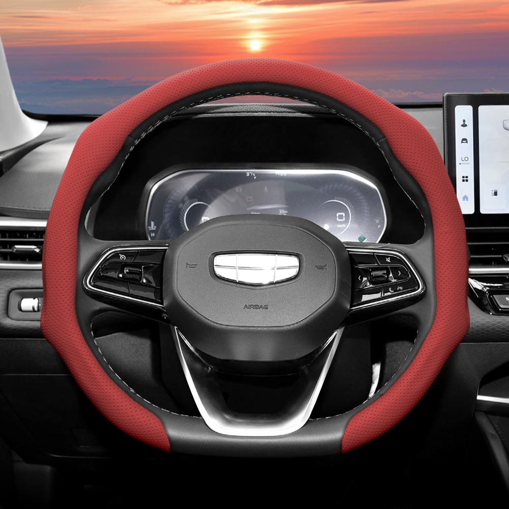 Подходит для Geely, Чехол на руль из перфорированной кожи, Нескользящий, Впитывающий пот, Дышащий, Интегрированный защитный чехол Monjaro Coolray Ex5
