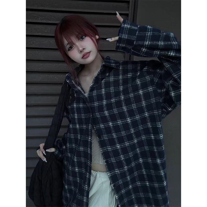 Рубашка в американскую клетку для женщин, весна и осень, новый дизайн больших размеров, цветная рубашка с длинным рукавом, высококачественное пальто для пар