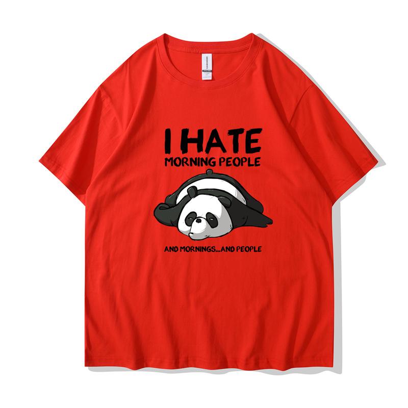 Lazy Panda I Hate Morning People Cartoons Women Clothing Casual All-math Cotton T-Shirts Oversize Breathable Short Sleeve494