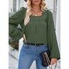 Осенне-зимняя женская блузка, модные однотонные тонкие топы с квадратным вырезом и длинными рукавами