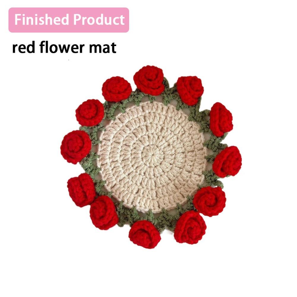 DIY Flower Coasters Mini Rose Bouquet Placemat New Crochet Flower Pot Mother's Day Gift