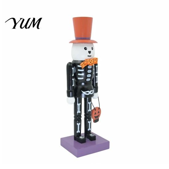 Retro Skull Ornament Halloween Nutcracker Wooden Figurine, Hand-Painted Skeleton Soldier Ornament, Creepy Mantel Decoration Style Decorative