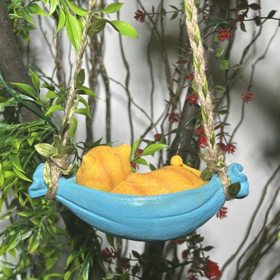 Смоляная Милая Качающаяся Кошка Скульптура Оранжевый Кот на Гамаке Подвесное Украшение