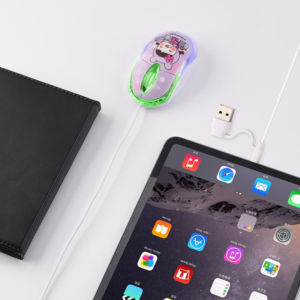 Wired Mouse and 2 Connections USB Wired Mouse 1000DPI Optical Mobile Cute Lightweight Symmetrical Compatible with USB-A USB-C Type-C