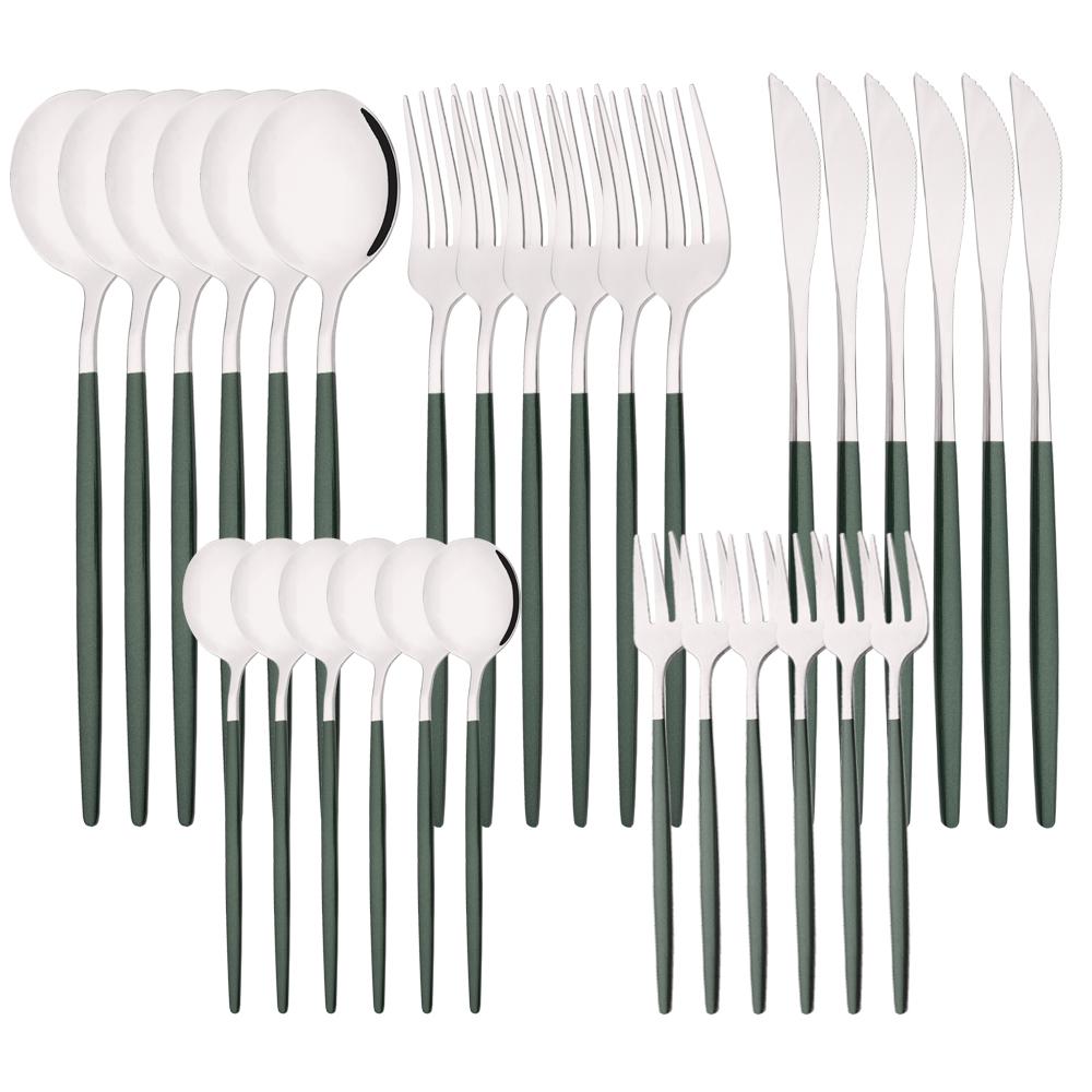 Stainless Steel Rainbow Dinnerware Set Steak Knife Fruit Fork Coffee Spoon Cutlery Set Kitchen Tableware Flatware Set 30Pcs/6Set