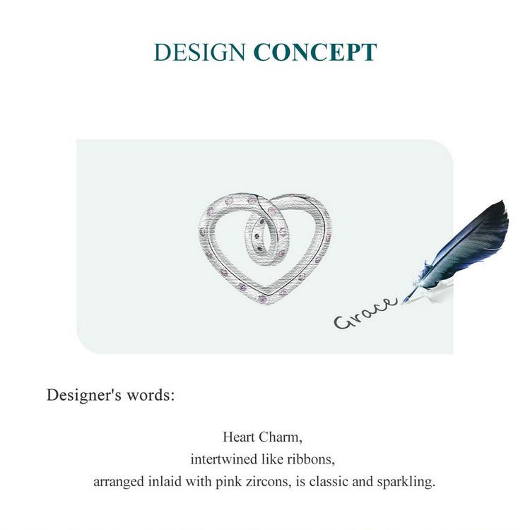 BAMOER Стерлингового Серебра 925 пробы Романтический Твист Сердце Подвески Подвеска для Женщин Браслет DIY Ювелирные Изделия