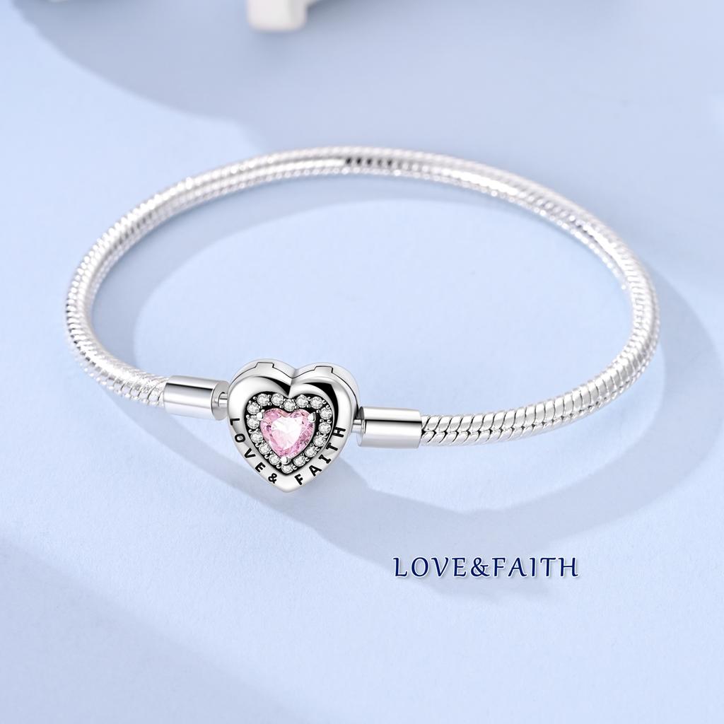 Original 925 Silver Charm Bracelets Heart Clip Bead Snake Chain Bracelet Fit Charms Beads Diy For Woman Fine Jewelry