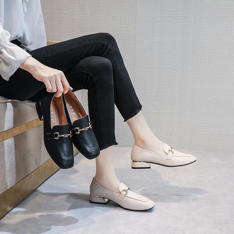 Туфли на толстом каблуке, женские летние новые туфли с мелким открытым носком и квадратным носком, на среднем каблуке, маленькие кожаные туфли в британском стиле, нежные женские туфли на высоком каблуке феи