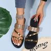 New Summer Sandals for Women Flat Sandal Sparkle Rhinestone Slide Trendy Women's Beach Sparkly Dressy Slip On Bling Casual Shoes