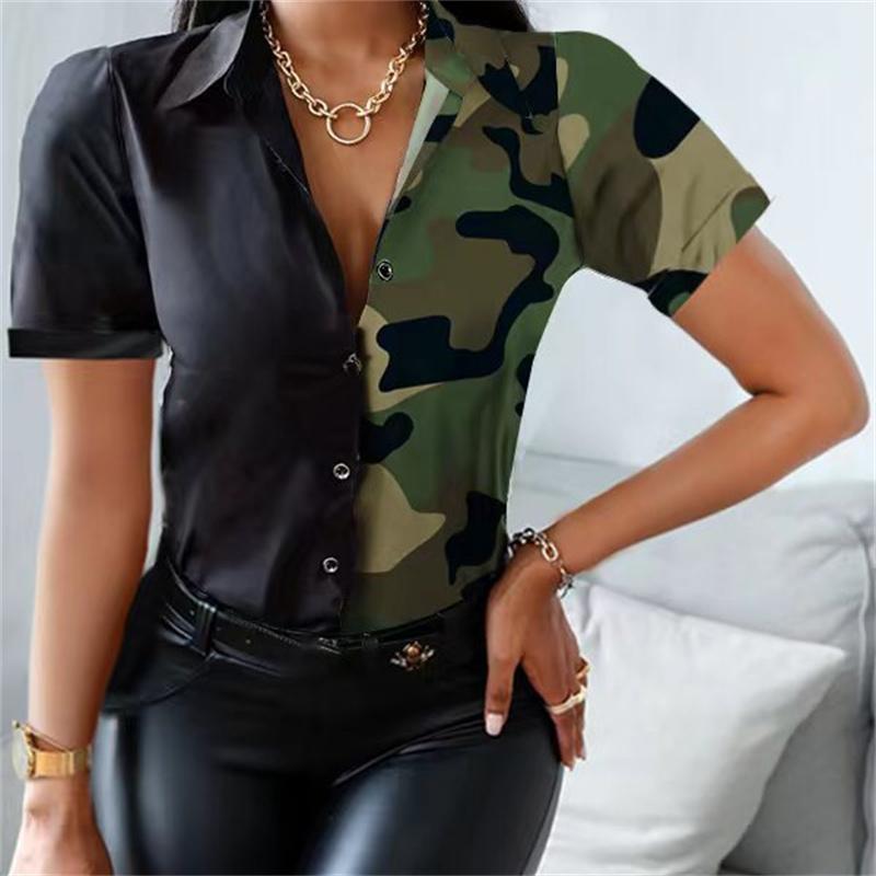 Blusas mujer de moda 2022, летние офисные женские топы с принтом, женские рубашки, женские рубашки, блузки, топы с коротким рукавом, шикарная женская рубашка