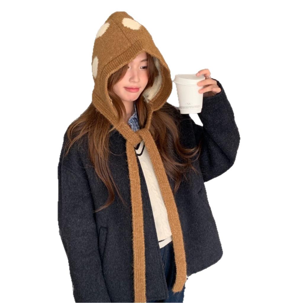 Herbst und Winter neue Pünktchen vielseitig Gesicht kleines Schnür-Französischer Hut Damen warmer gestrickter Wollbeutel Kopf-Ohr-Hut