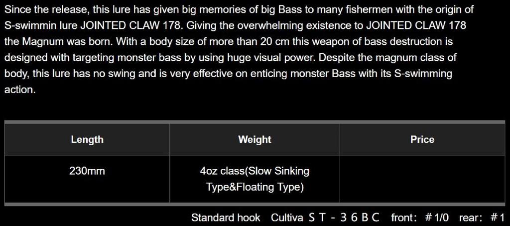 Gan Craft Jointed Claw 230 Magnum Floating Jointed Lure U-01 (0827)